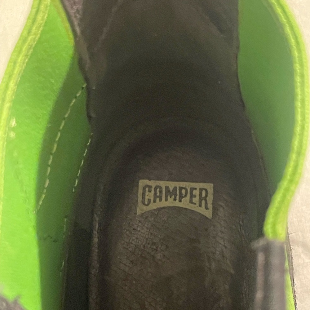 Camper Twins Chelsea Boots  Black Neon Green Calf Fur Leather Dinosaur - Picture 4 of 10